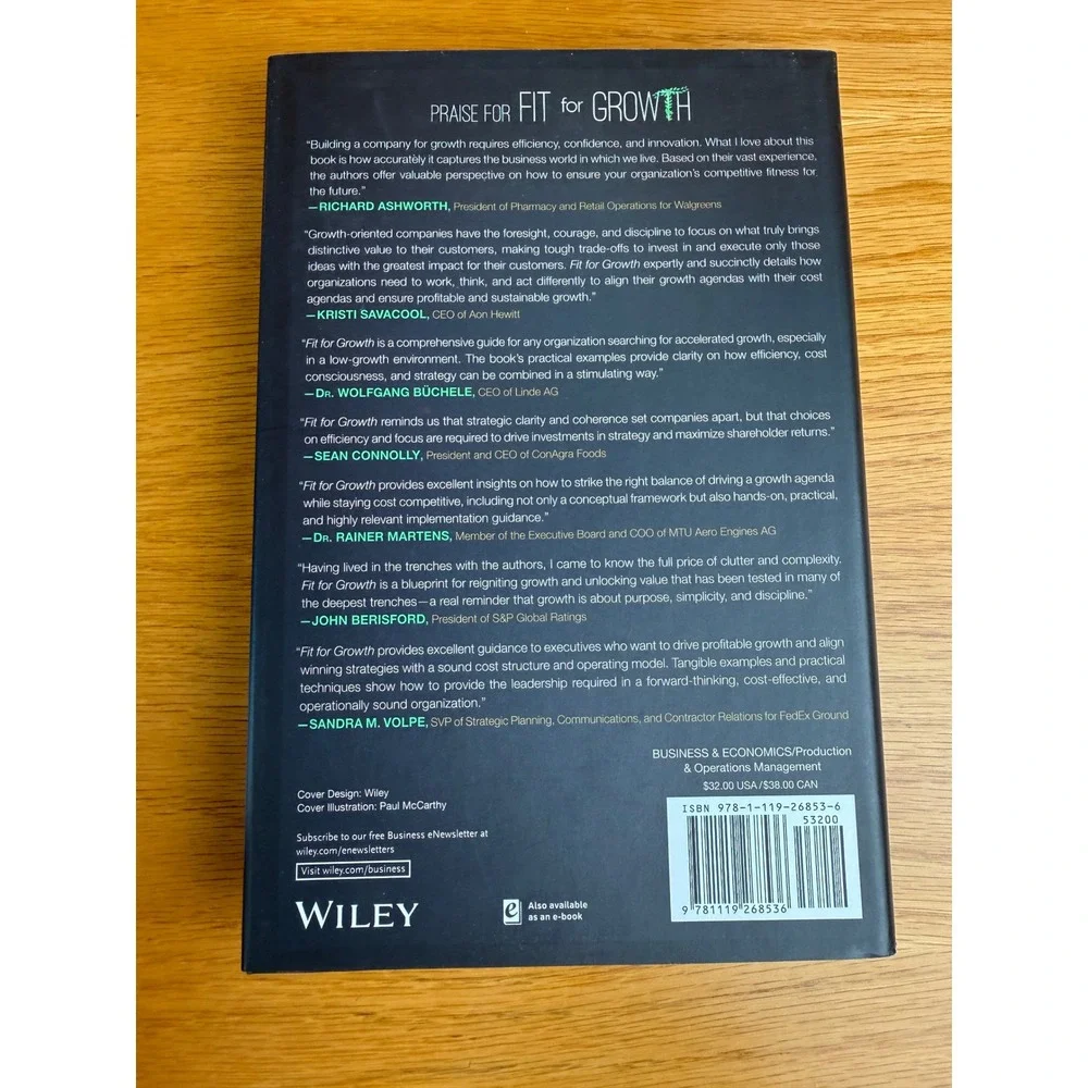 WILEY Fit for Growth Hardcover Book Business Strategy Cost Cutting Restructuring
